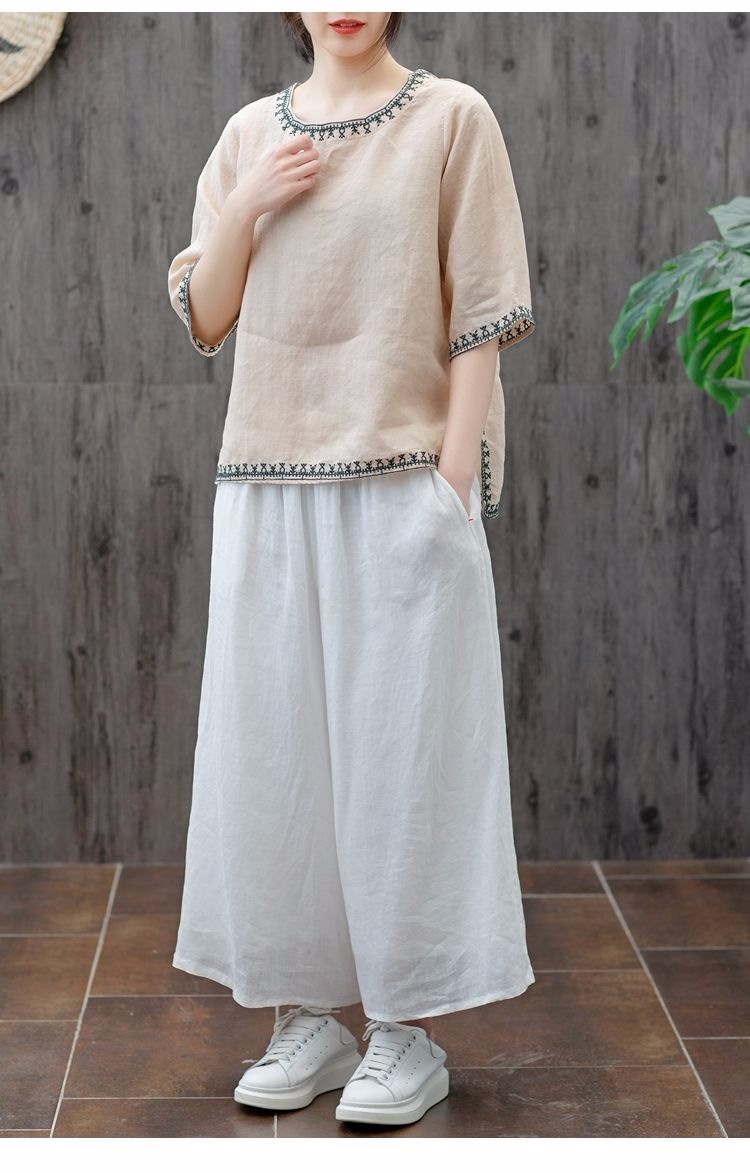 Title 5, Artistic Retro Cotton And Linen Solid Color Emb...