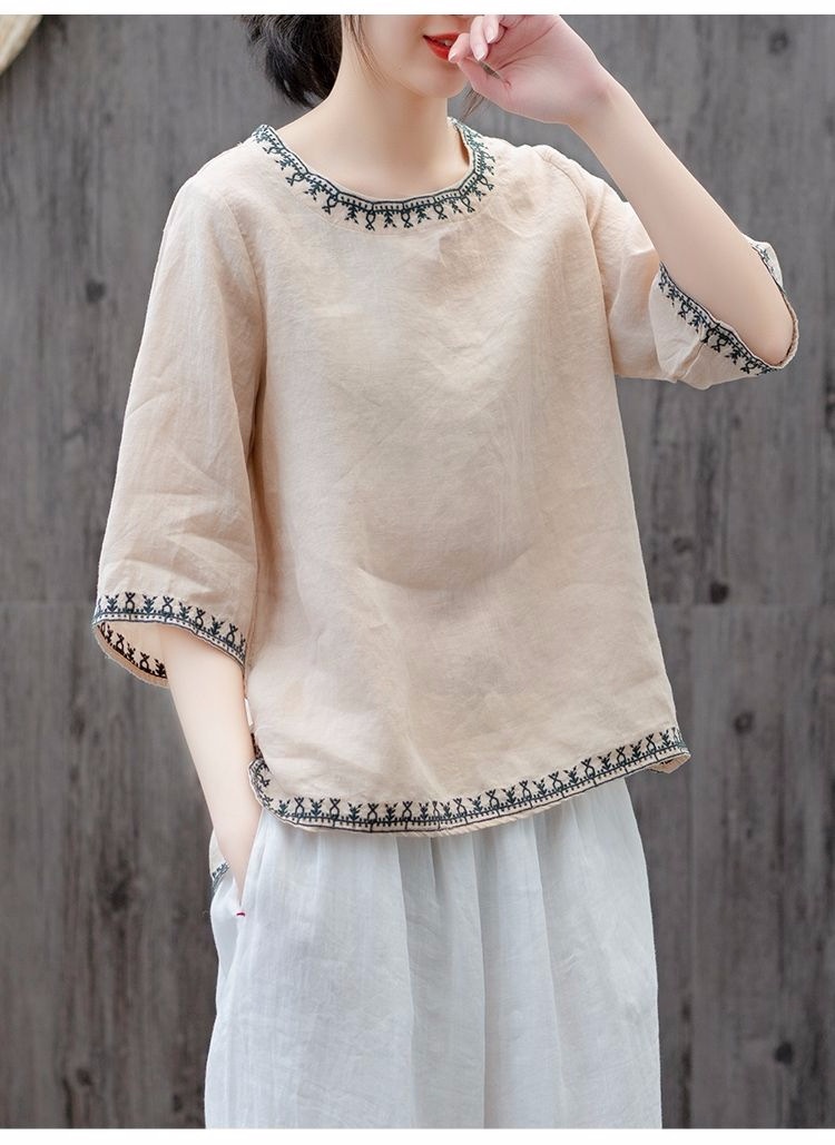 Title 6, Artistic Retro Cotton And Linen Solid Color Emb...