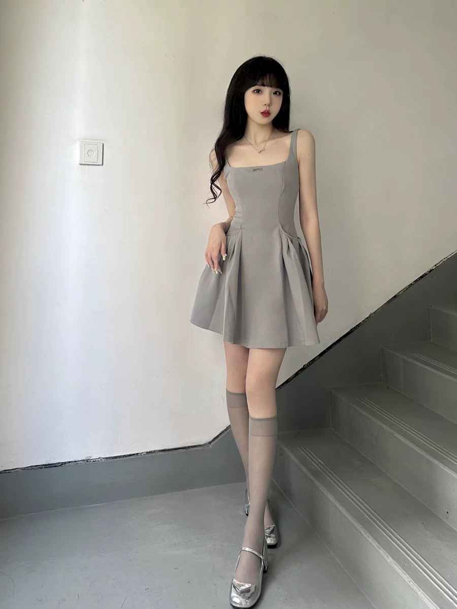 Square Collar Suspender Skirt French Dress