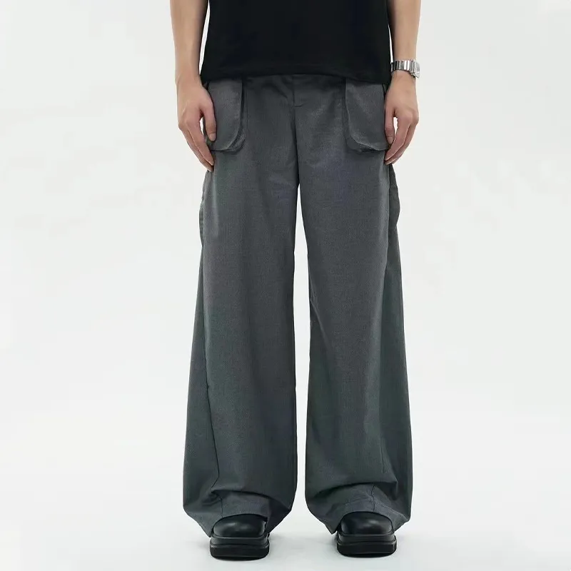 Gray Leisure Cargo Suit Pants Men's Summer Three-dimensional Pocket