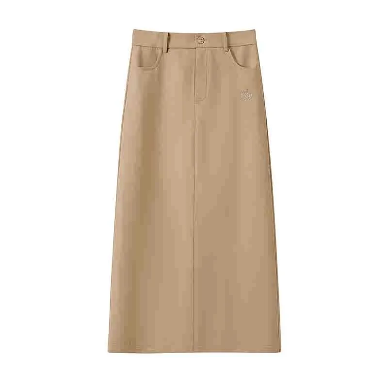 Suit Skirt A- Line Sheath Long Skirt - Khaki