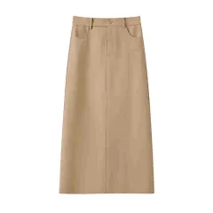Suit Skirt A- Line Sheath Long Skirt - Khaki - View 1