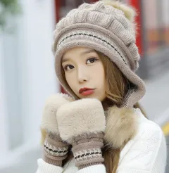 Cosy Knit Fleece-Feel Beanie With Ear Flaps & Pompom Warm Winter Hat For Women Perfect For Skiing & Outdoor Activities - Kachi A - View 1
