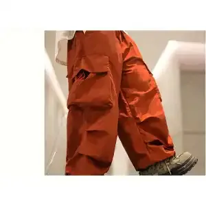 High Street Hip Hop Hiphop Overalls Women's American Retro INS Dopamine Wide-leg Slacks - Brick Red