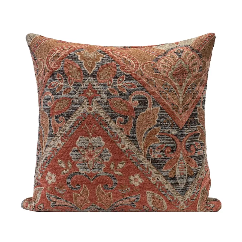Bohemian Retro Pillow Living Room Sofa - Brick Red Flowers
