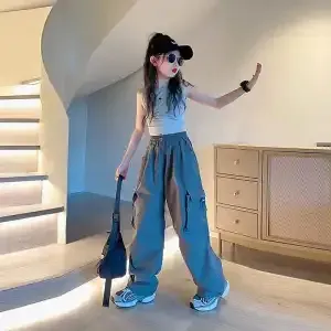 High Street Hip Hop Hiphop Overalls Women's American Retro INS Dopamine Wide-leg Slacks - Light Grey