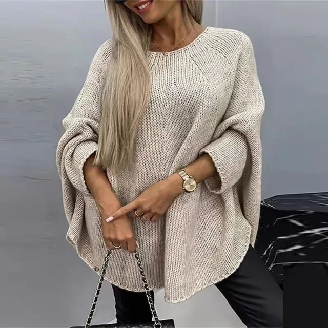 Winter Loose Batwing Sleeve Pullover Sweater Fashion Oversized Knitted Shawl Sweater Tops For Women Clothing Apricot - Shop at LoveMi