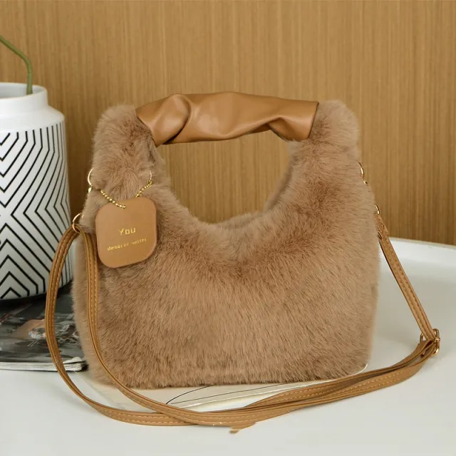 Plush Bag Women's Shoulder Crossbody Handbag Khaki - Shop at LoveMi