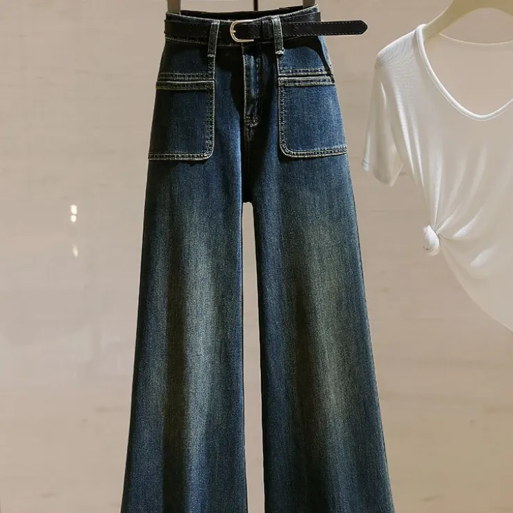Retro Stretch Everything Loose Straight Leg Slim Slim Flared Pants - Dark Blue