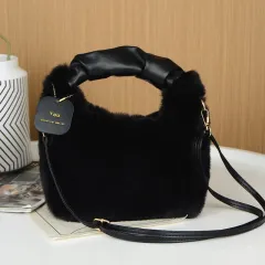 Plush Bag Women's Shoulder Crossbody Handbag - Black - View 1