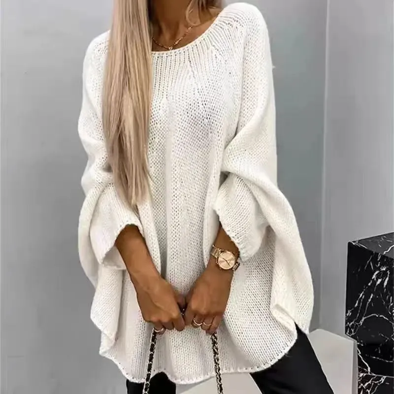 Winter Loose Batwing Sleeve Pullover Sweater Fashion Oversized Knitted Shawl Sweater Tops For Women Clothing - White