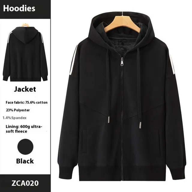 Autumn And Winter Heavy Velvet Padded Hooded Sweatshirt Black - Shop at LoveMi