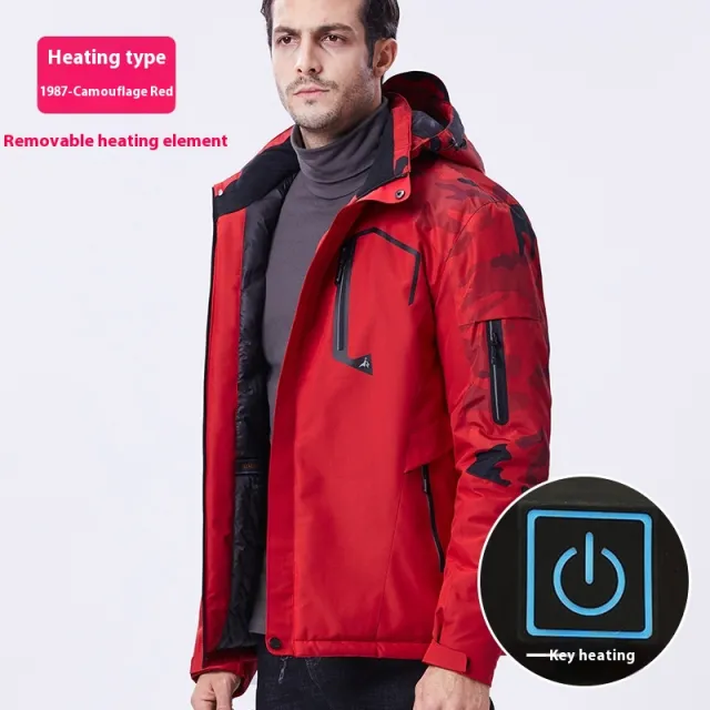 Outdoor Camouflage Heating Shell Jacket Smart USB Heating Cotton padded Clothes Camouflage Red Men - Shop at LoveMi