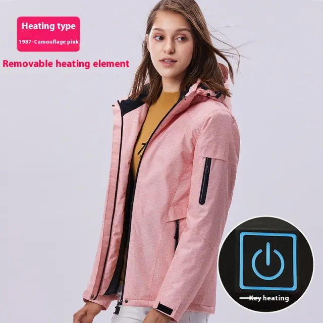 Outdoor Camouflage Heating Shell Jacket Smart USB Heating Cotton padded Clothes Women'S Pink - Shop at LoveMi