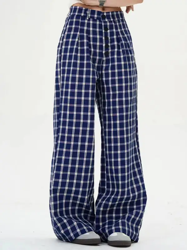 Women's Plaid Fashion Straight Loose Pants