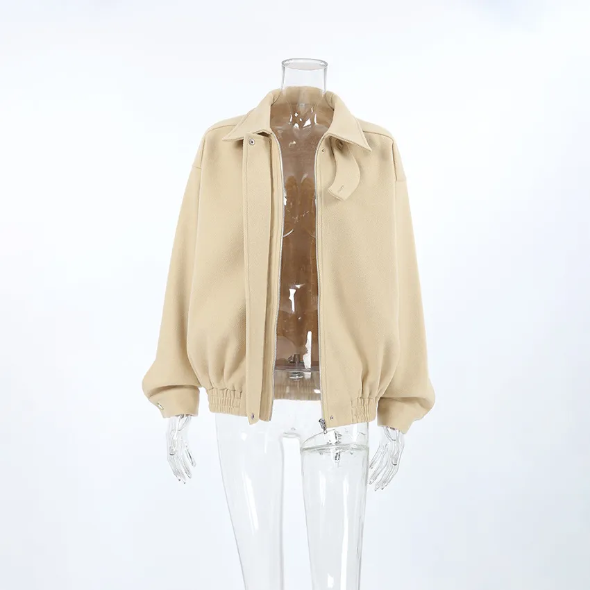 Retro Loose Lapels Woolen Coat - Khaki