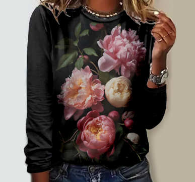 Floral Element Creative Printing Casual Trendy Tops