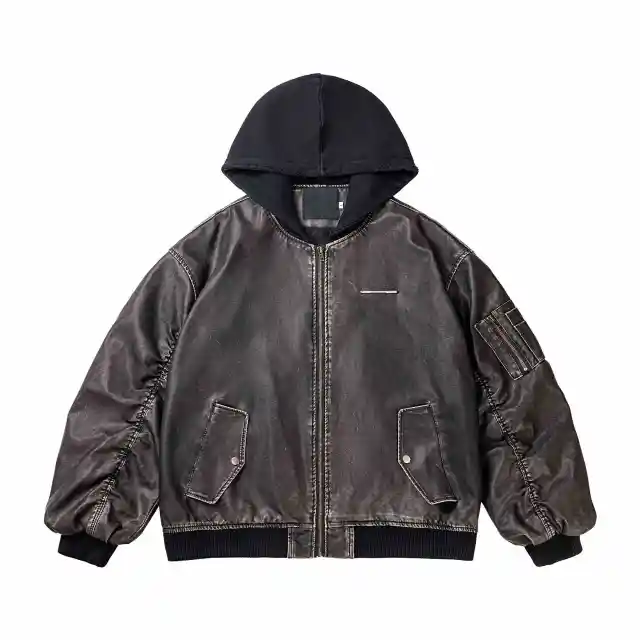 Distressed Hooded Flight Jacket Men's And Women's Heavy Coat Black - Shop at LoveMi