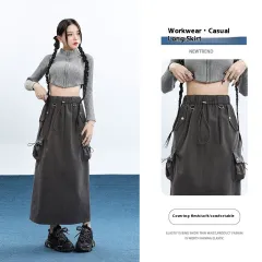 Women's American-style Retro Denim Skirt - Grey - View 1