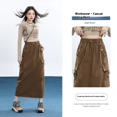Women's American-style Retro Denim Skirt - Mocha Colour-Xs - View 1
