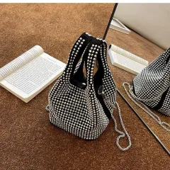 Design Full Diamond Women's Bag Summer All-matching Chain Messenger Bag Bucket Bag - Silver - View 1