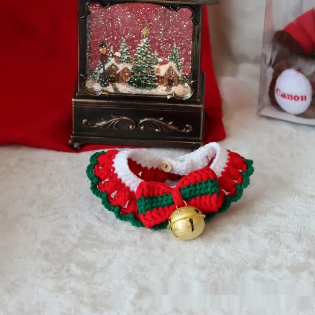 Christmas Scarf Knitted Pet Scarf Clothes Red And Green Bow Tie - Shop at LoveMi
