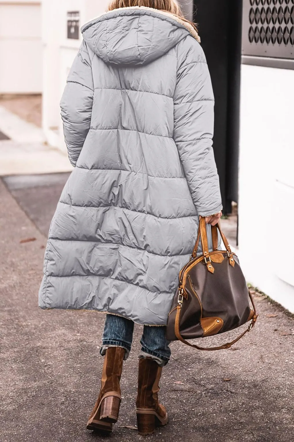 Solid Color Hooded Short Cotton Jacket Long Sleeve Double-sided Wear Slim Fit Elegant Cardigan Coat Top - Light Grey