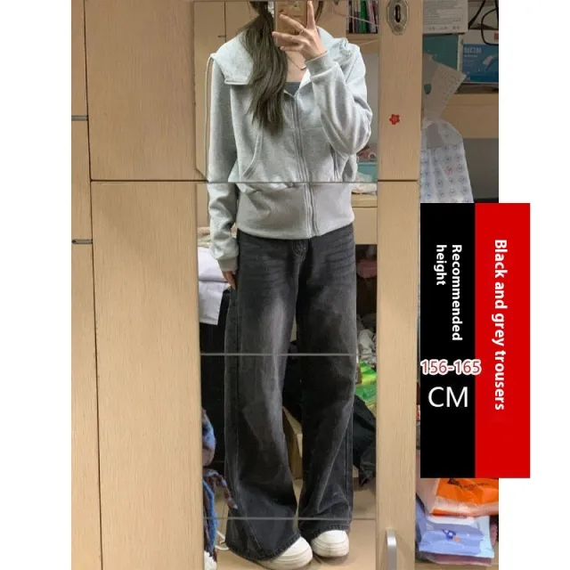 Women's American style Retro Black And Gray High Waist Jeans Black Gray Trousers Style - Shop at LoveMi