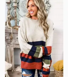 Underneath Half-turtleneck Contrasting Sweater For Women With Knitted Tops For Autumn And Winter - Milky-L - View 1