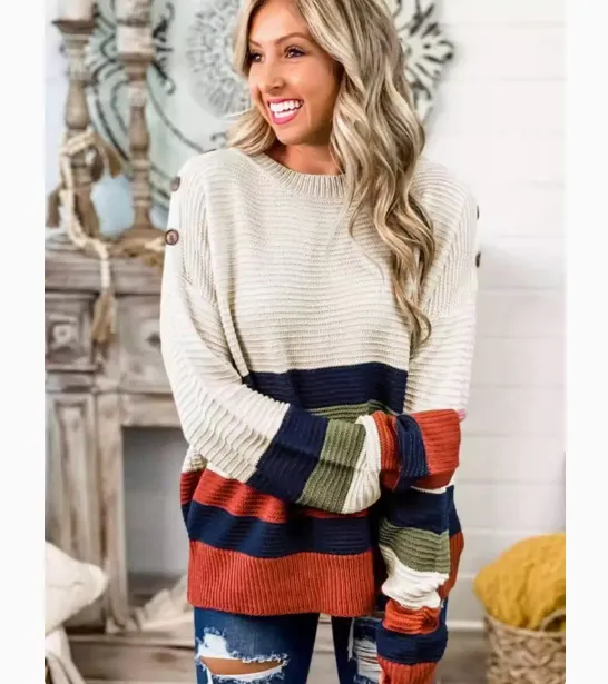 Underneath Half turtleneck Contrasting Sweater For Women With Knitted Tops For Autumn And Winter Milky L - Shop at LoveMi