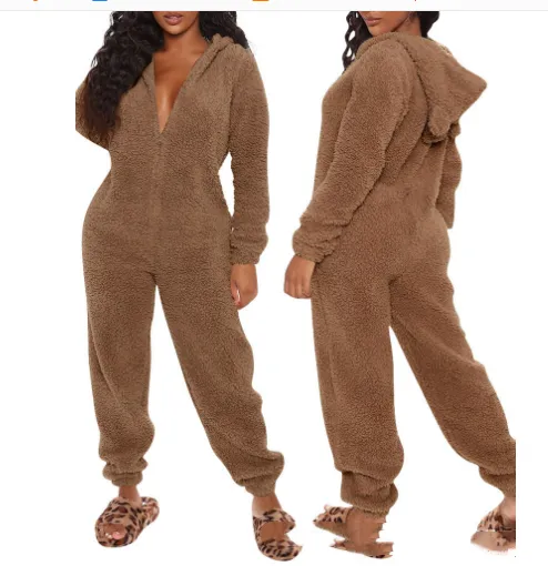 New Autumn And Winter Long Sleeve Hooded Casual Jumpsuit Trousers Plush Homewear Pajamas Cute Jumpsuit M Xh8021 - Shop at LoveMi