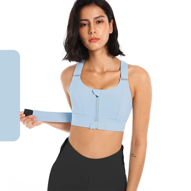 Front Zipper Seamless Bra Push Up Bras For Women Plus Size Bra Lingerie Wireless Sleep Underwear Sport Active Women Bra - Blue