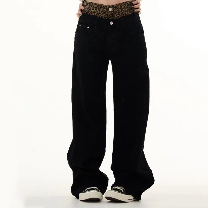 Leopard Print Stitching Waist Head Niche Design Trousers