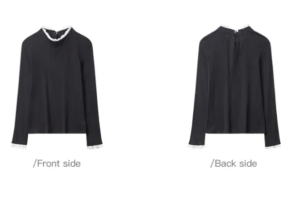 European And American Autumn Bow Lace Design Long Sleeve Black - Shop at LoveMi