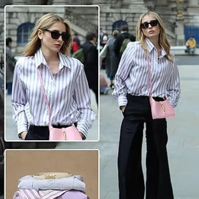Fashionable Simple Striped Shirt Top For Women Blue - Shop at LoveMi
