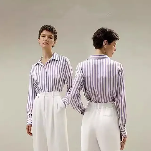Fashionable Simple Striped Shirt Top For Women Violet - Shop at LoveMi