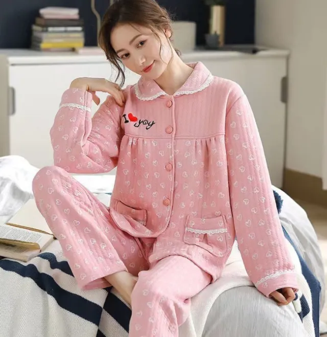 Women's Thick Warm 100 Cotton Pajamas Cardigan 5501 M - Shop at LoveMi