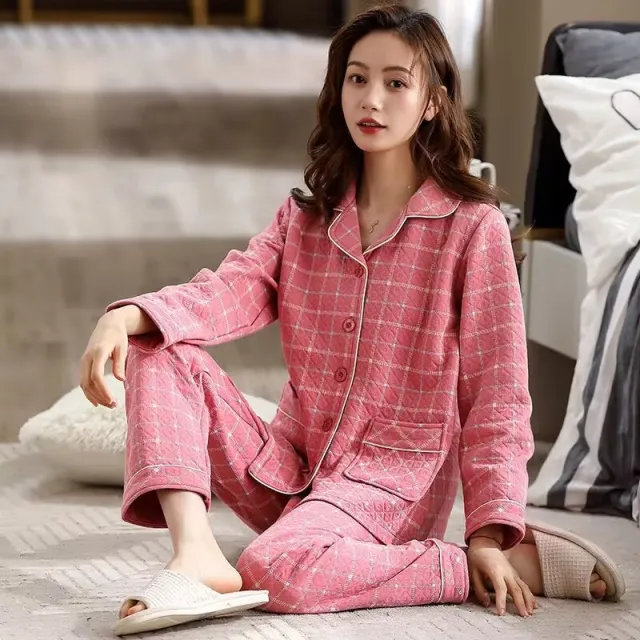 Women's Thick Warm 100 Cotton Pajamas Cardigan Cy5505 Xl - Shop at LoveMi