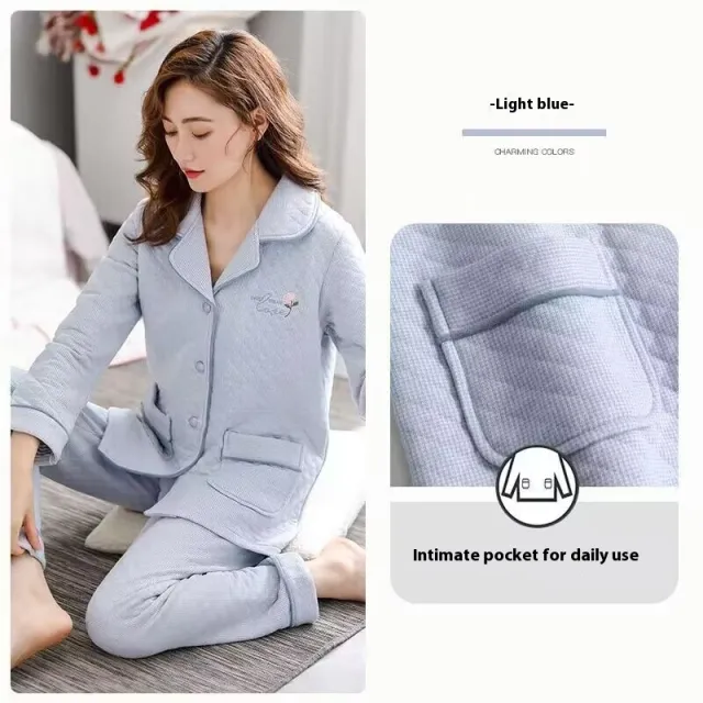 Women's Thick Warm 100 Cotton Pajamas Cardigan 5506 2Xl - Shop at LoveMi