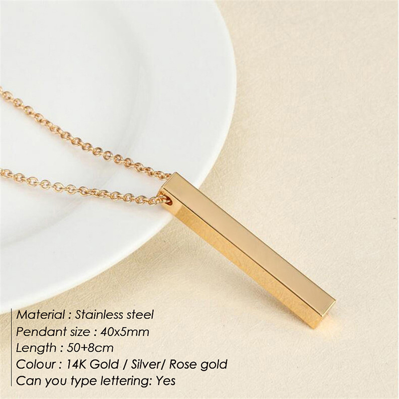 Women's Fashion Simple Engraved Geometric Pendant Stainless Steel Necklace