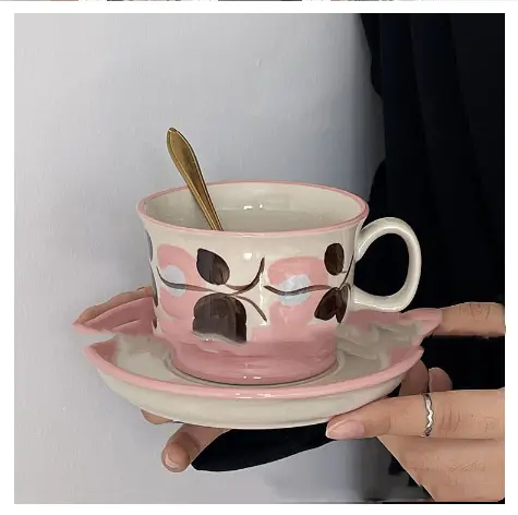Hand Painted Rose Latte Cup Tea Set