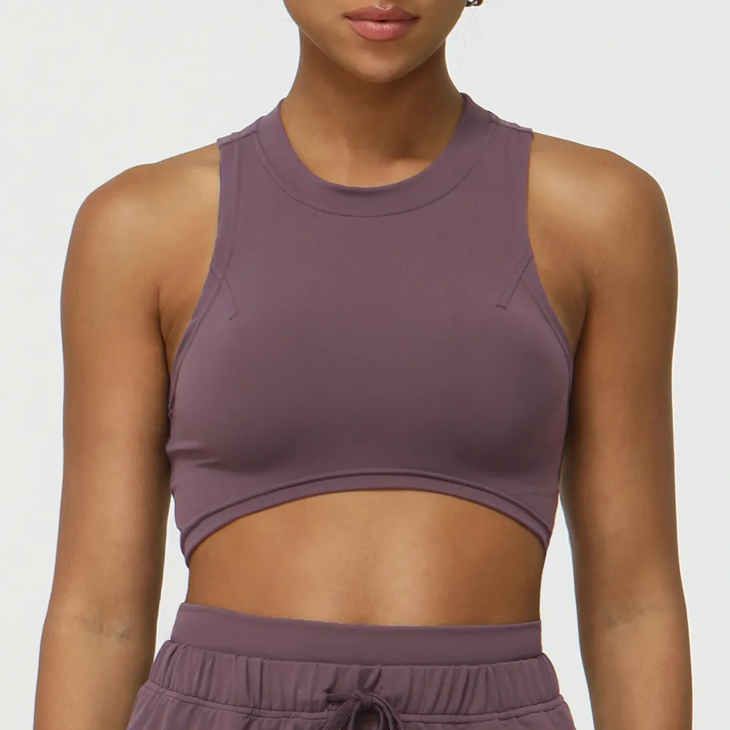 Women's Short Cropped Sports Shockproof Vest - Bean Paste Purple