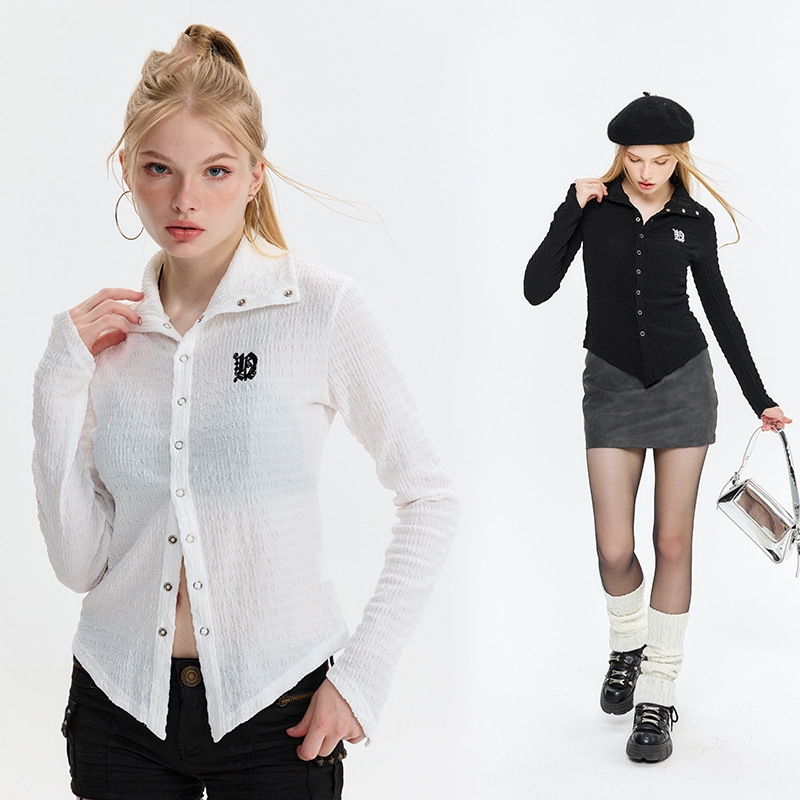 American Lapel Hong Kong Style Trendy Brand College Style Ins Embroidery Long Sleeve