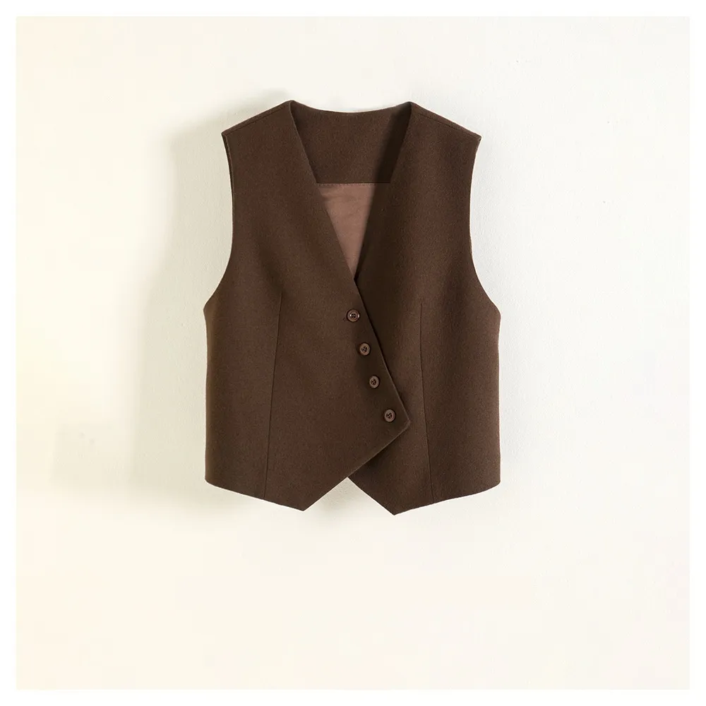 Retro Design Wool Suit Vest Outerwear Coat - Brown