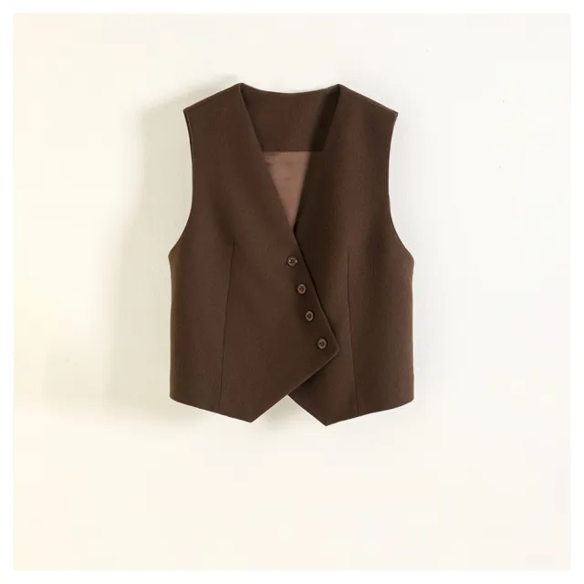 Retro Design Wool Suit Vest Outerwear Coat Brown - Shop at LoveMi