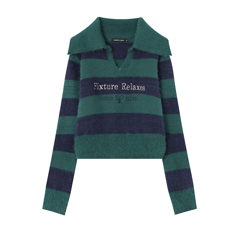 Striped Short Style Sweater Loose Korean Style Lazy Style