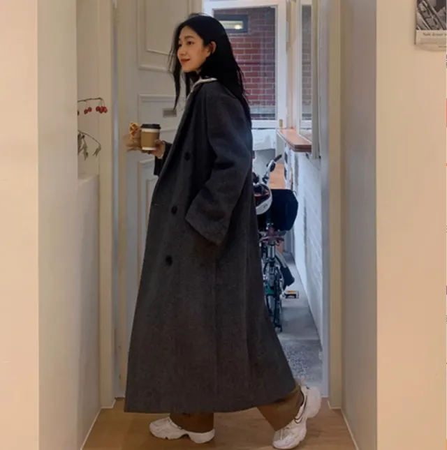 Ultra Long High end Gray Front Shoulder Thick Tall Coat Grey Cotton - Shop at LoveMi