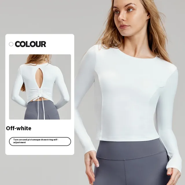 Yoga Clothes Long Sleeve Women's High grade Hollow out Beauty Back Sports Belt Chest Pad Beige - Shop at LoveMi