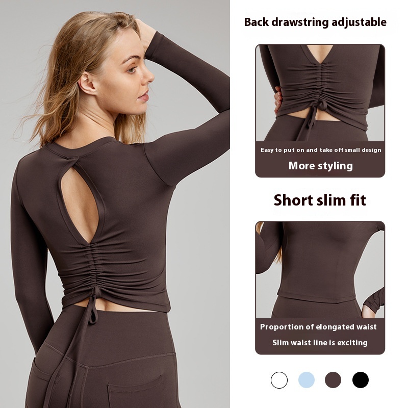 Yoga Clothes Long Sleeve Women's High-grade Hollow-out Beauty Back Sports Belt Chest Pad