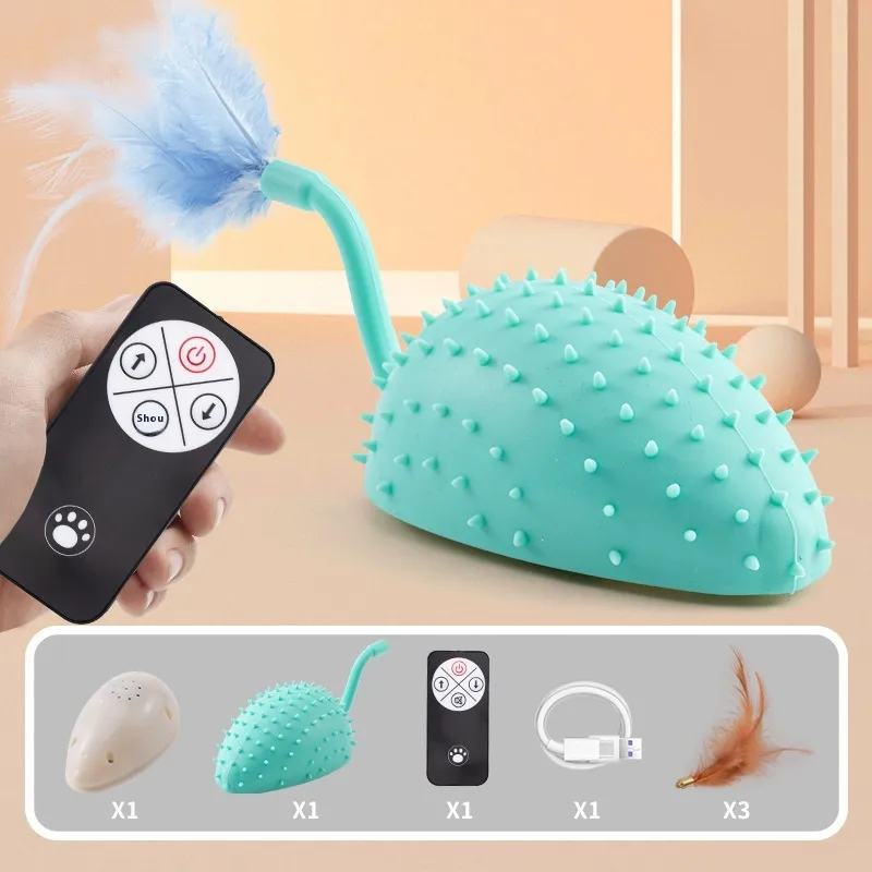 Remote Control Smart Charging Silicone Mouse Cat Toy - Cyan